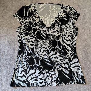 Women's black & white flowy cowl neck blouse